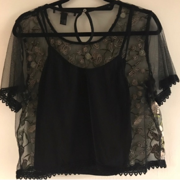 Forever21 Edgy Floral Embroidered Mesh Top - Picture 6 of 10